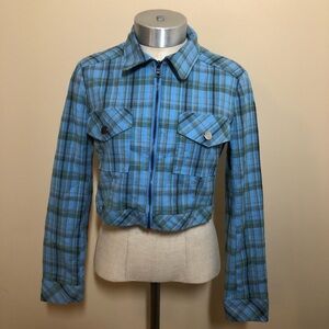 Urban outfitters as if plaid crop jacket pockets collar vintage 70s inspired